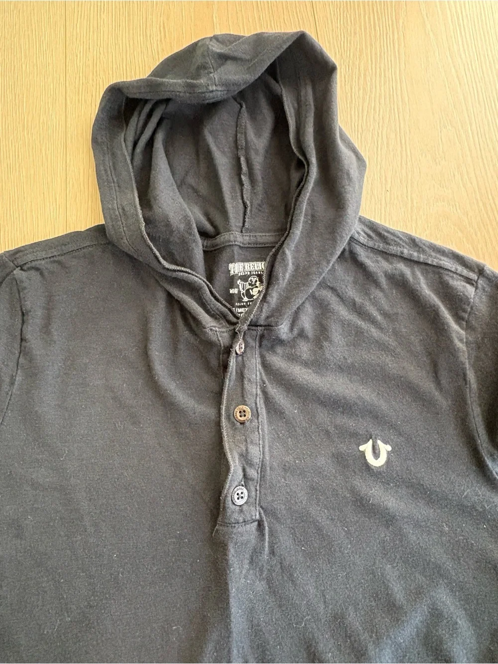 True Religion Black Hooded Henley Long-Sleeve Shirt